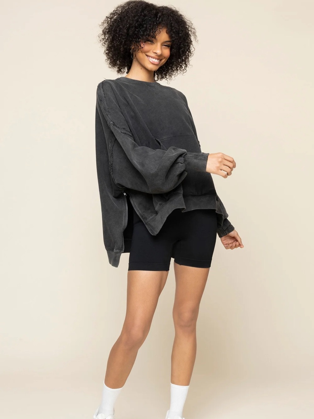 Popflex Women's Boxy Crewneck Vintage Black Sweatshirt Oversized Cotton Plus